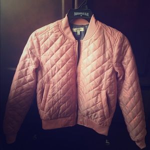 Pink Quilted Bomber Jacket